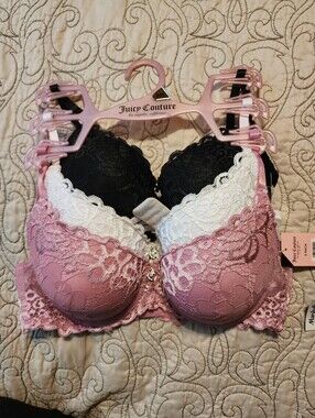 Juicy Couture Lace Push-Up Bra Trio in Pink, White & Black